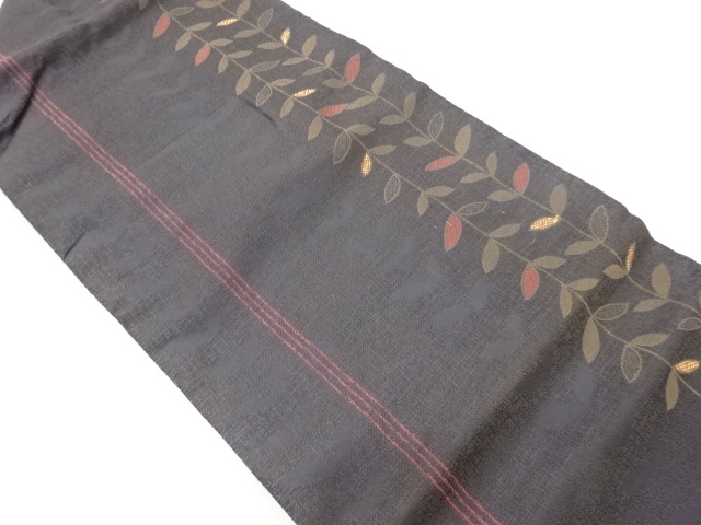 JAPANESE KIMONO / NAGOYA OBI / SILK / WOVEN STRIPE & LEAVES
